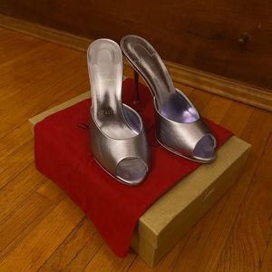 Christian Louboutin Purple Metallic Me Dolly Slide Sandals 38